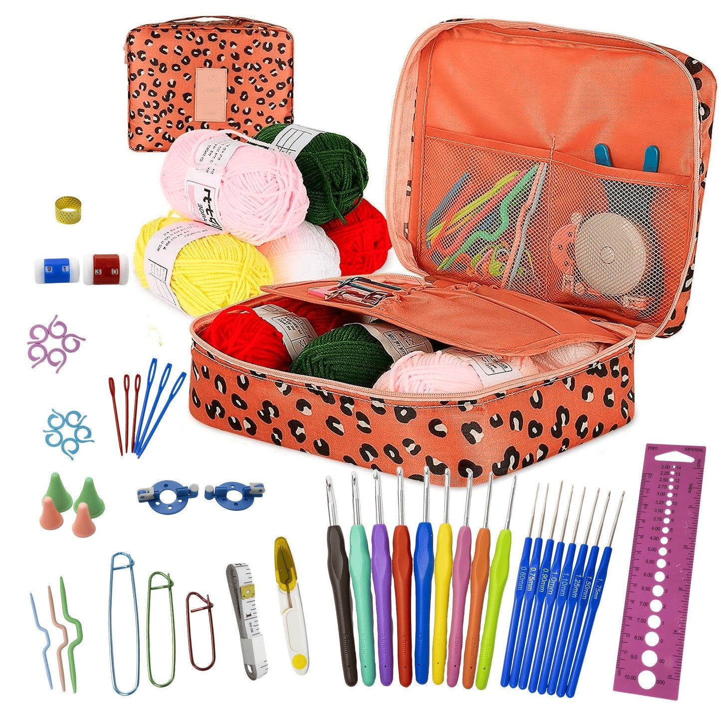 67pcs Complete Crochet Starter Kit for Beginners and Adults - All-in-One Set with 5 Skeins of Yarn, 9 Ergonomic Soft-Grip Hooks 2mm to 6mm, 8 Fine Hooks, Full Accessories and Portable Printed Bag, Perfect DIY Craft Gift for Women and Teens