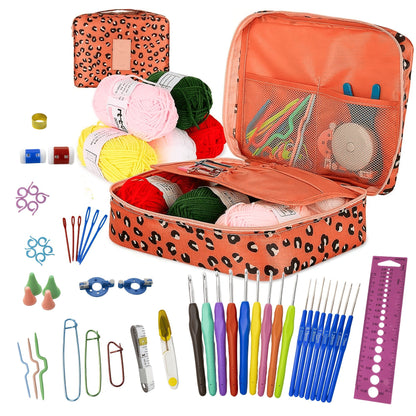 67pcs Complete Crochet Starter Kit for Beginners and Adults - All-in-One Set with 5 Skeins of Yarn, 9 Ergonomic Soft-Grip Hooks 2mm to 6mm, 8 Fine Hooks, Full Accessories and Portable Printed Bag, Perfect DIY Craft Gift for Women and Teens