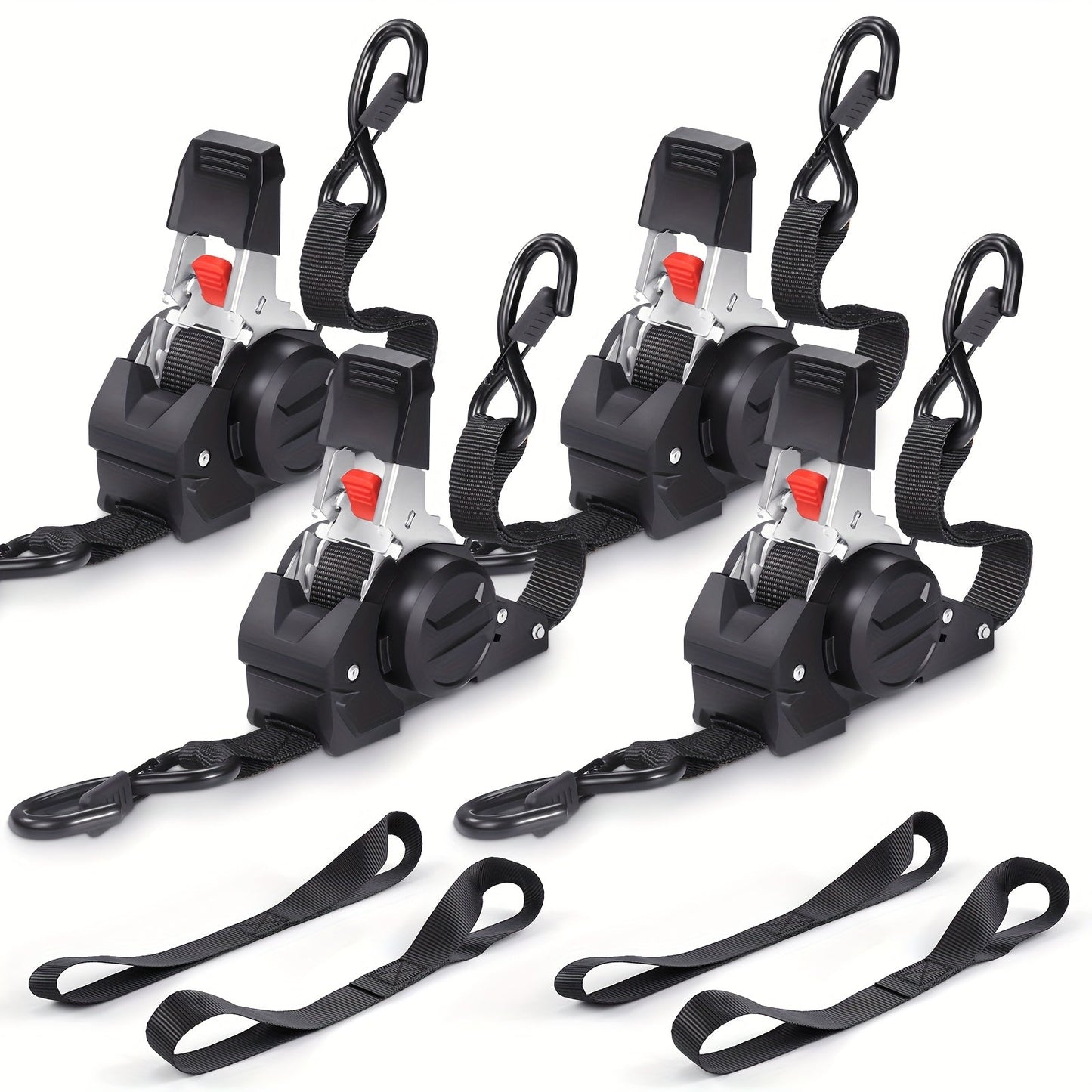 Retractable Ratchet Tie Down Straps 4-Pack Heavy Duty Self-Retracting – 2pcs 10 Ft Auto Cargo Straps for Truck, Trailer, Motorcycle, Moving & Appliances Securing