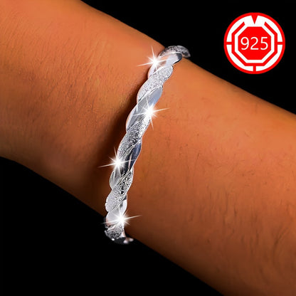 2-Pack 925 Sterling Silver Twisted Open Bangle Bracelet Set Hypoallergenic Matte Finish Adjustable Stackable Cuff Elegant Jewelry for Daily Wear Holiday Christmas Gift for Women