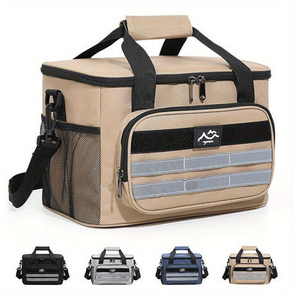 Large Capacity Insulated Cooler Bag Leakproof Portable Food Storage for Picnic Camping Beach Lunch, Durable Handle Soft Sided Cooler Tote with Thick Insulation - Black Navy Grey Khaki