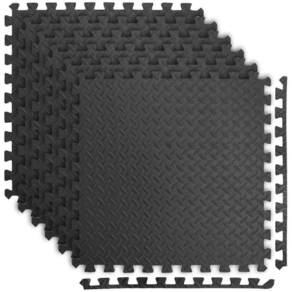 EVA Foam Puzzle Exercise Mat 24 SQFT 6-Tile Interlocking Floor Mat 24x24x0.5 Inch for Gym Garage Home Office Yoga Gymnastics Pilates Black
