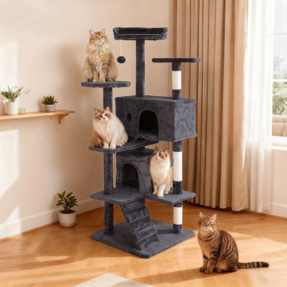 Multi-Level Cat Tree Tower with Scratching Post, Perches & Plush Apartments – Space-Saving Indoor Cat Climbing Frame & Activity Center, Heights 36–80 Inch, 6 Colors