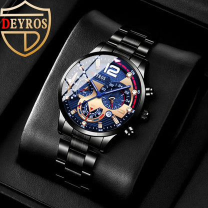 12-Piece Men's Watch & Hip-Hop Jewelry Gift Set – 3 Quartz Analog Watches + 9pc Bracelet, Necklace & Ring Set, Perfect Christmas & Birthday Gift for Men
