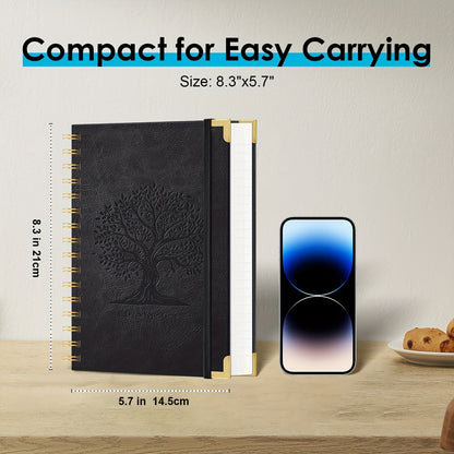A5 Spiral Notebook Hardcover 300 Pages – Thick 100GSM No Bleed-Through Paper, Leather Cover Journal for College, Work & Writing – For Men & Women (Pink, Black, Green, Purple)