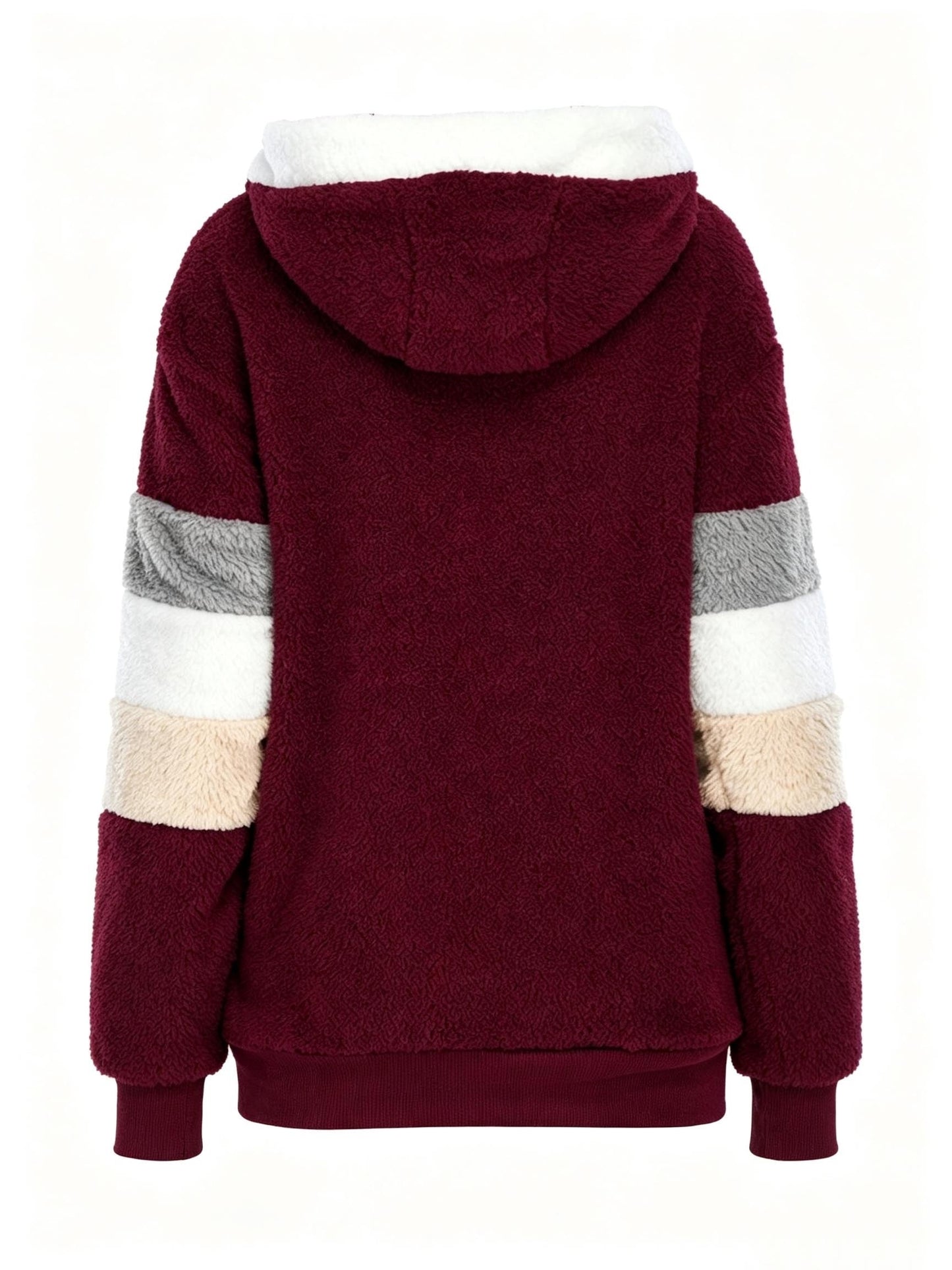 Women's Teddy Bear Jacket – Autumn Winter Color Block Zip-Up Fleece Coat, Soft Warm Casual Outerwear, 2 Color Combinations, Sizes S-XL, Cozy Street Style Jacket