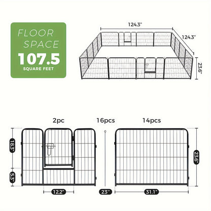 Dog Playpen 8 or 16 Panel DIY Metal Kennel with Door for Large Medium Small Dogs – 24 32 40 Inch Indoor Outdoor Puppy Pen Easy to Assemble & Move