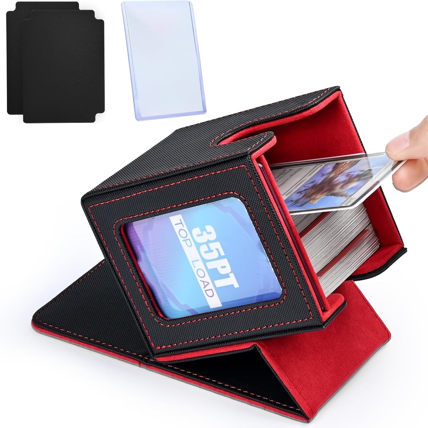 TCG Deck Box 100+ Double Sleeved Cards Commander Display Card Storage Case with 2 Dividers Top Sleeve Compatible with MTG Magic the Gathering Pokemon Yu-Gi-Oh Trading Card Game Black Gray Blue Purple Green