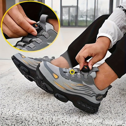 Steel Toe Work Shoes for Men & Women – Lightweight Breathable Safety Sneakers with Anti-Slip Sole, Low-Top Round Toe – Ideal for Construction, Warehouse, Outdoor & Camping (Black/Grey, US 5–12.5)