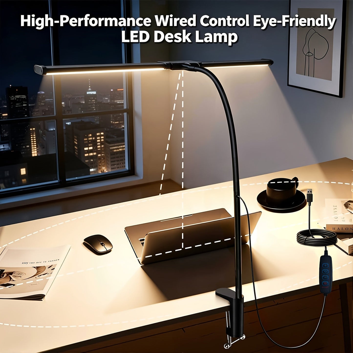 Metal Touch Control LED Desk Lamp – 360° Adjustable Gooseneck Foldable Double Head Anti-Glare USB Powered Eye-Caring Reading Light for Office, Study, Gaming & Home, Monitor Screen Lamp