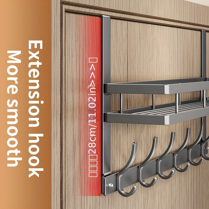 Over-the-Door Storage Rack Heavy Duty Metal Hooks | No Tools Required 4 to 8 Hooks | Bedroom Bathroom Kitchen Closet Door Organizer Hanger | Black Gray | 14 to 24 Inch