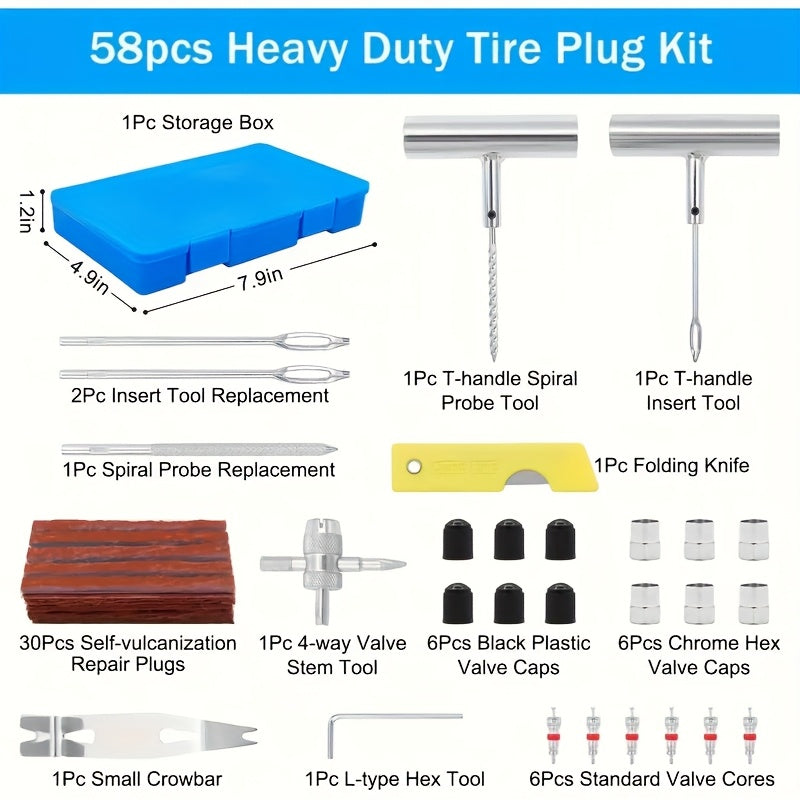 Tire Repair Tool Kit 47 58 104 116pcs Industrial Hand Tool Set Durable No Battery Required for Cars Motorcycles Trucks Tractors Trailers Automotive Maintenance Essentials