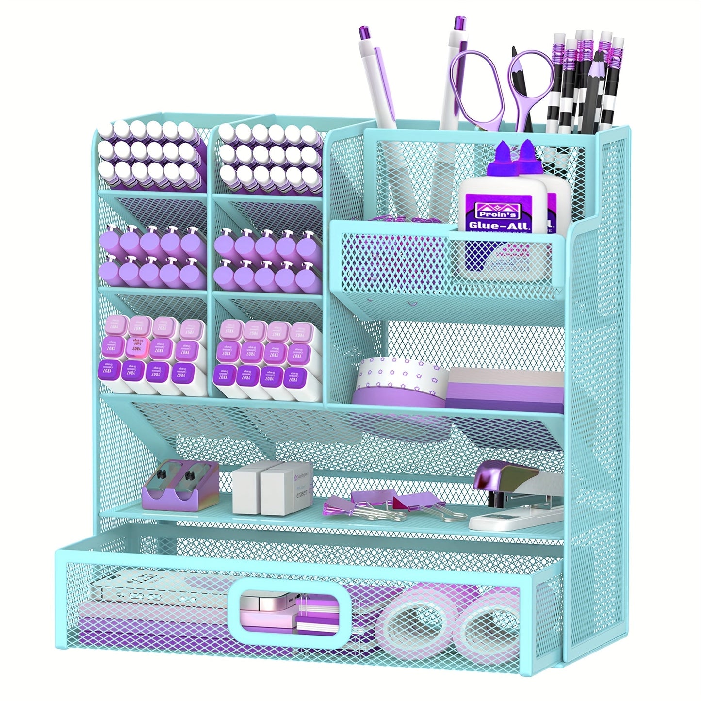 Mesh Desk Organizer with Drawer & Pen Holder – Pencil Cup Storage for Office, School & Art Studio, Breathable Mesh Design, Available in Black, Yellow & Blue