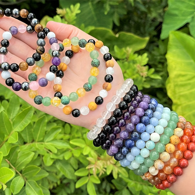 20pc Glass Bead Stretch Bracelet Set for Women & Men – 8mm Round Boho Elastic Bracelets, Random Assorted Colors, Stackable Unisex Jewelry Gift for Birthday, Christmas & Parties