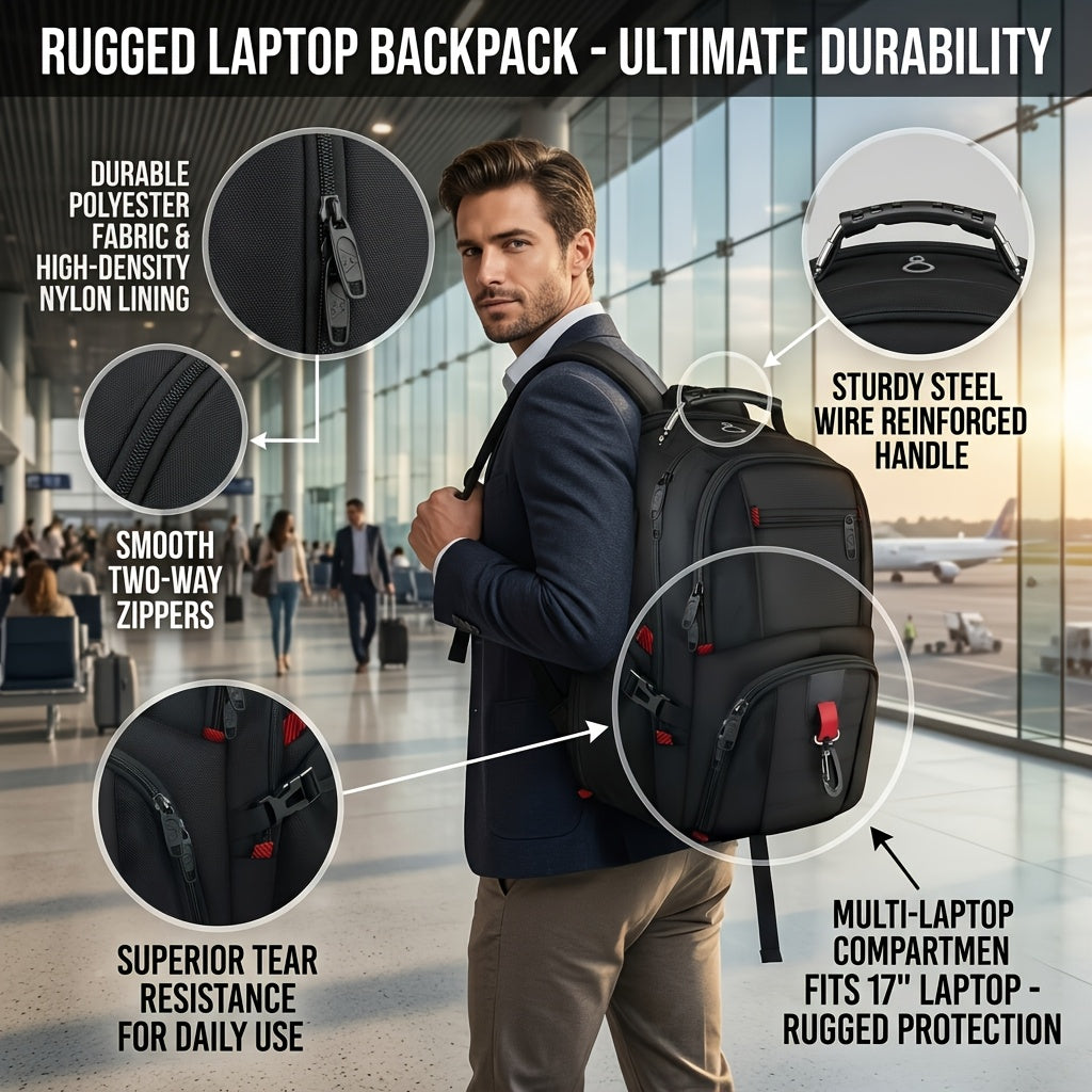 50L Travel Backpack Fits 17 Inch Laptop – Airline Approved, Waterproof, Extra Large College & Work Bag for Men & Women, 3-Compartment Business Backpack for School, Travel & Daily Commute – 8 Colors