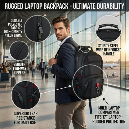 50L Travel Backpack Fits 17 Inch Laptop – Airline Approved, Waterproof, Extra Large College & Work Bag for Men & Women, 3-Compartment Business Backpack for School, Travel & Daily Commute – 8 Colors