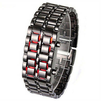 Lava LED Digital Watch for Men Women Teens – Cool Stainless Steel Couple Wristwatch, Blue & Red LED Light, Outdoor Casual Style, 3 Colors, Gift for Students
