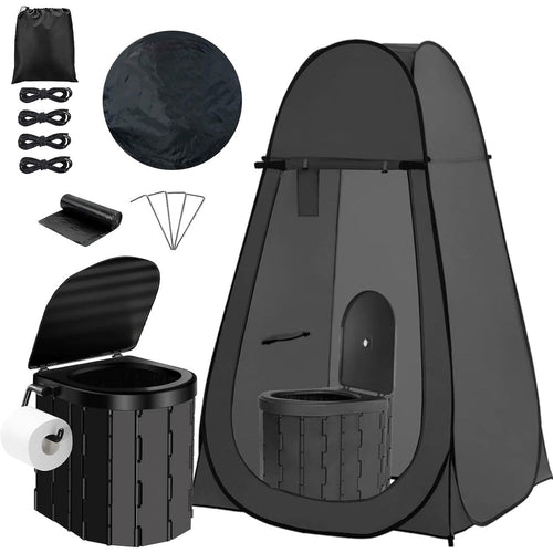 Portable Camping Toilet & Privacy Tent – Pop Up Potty Tent for Adults with 12 Toilet Bags, Ground Stakes, Windproof Ropes & Moisture Mat, Foldable Outdoor Toilet for Camping Travel Hiking