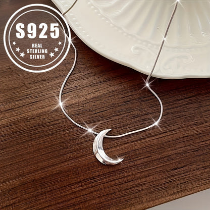 S925 Sterling Silver Crescent Moon Pendant Necklace – Hypoallergenic Dainty Minimalist Jewelry for Women, Lightweight 3g Design, Perfect Gift for Birthday, Valentine's Day & Everyday Wear