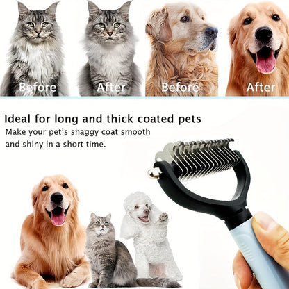 Pet Dematting Comb 2 Pack Double-Sided Undercoat Rake for Cats & Dogs – Stainless Steel Deshedding Brush Removes Mats Tangles Loose Fur Large & Small