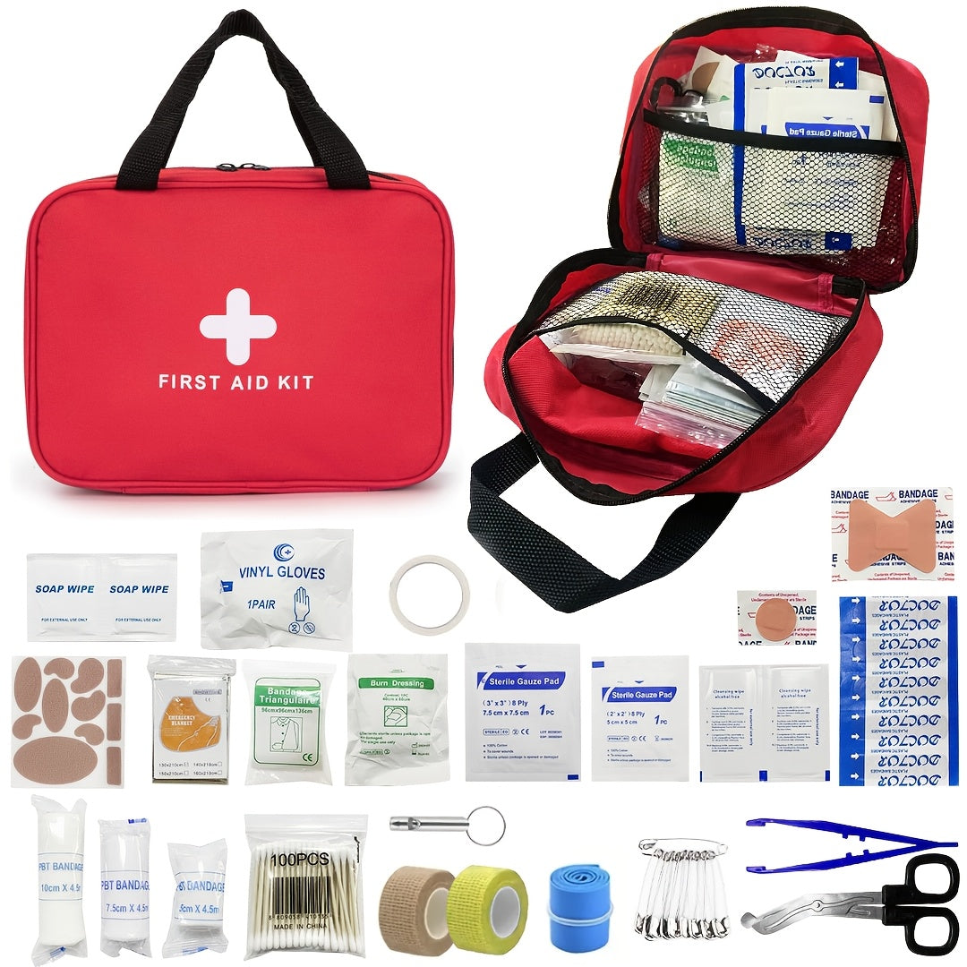 338-Piece First Aid Kit Waterproof Compact Trauma Medical Kit - Emergency Supplies for Home, Office, Car, Travel, Camping, Hiking & Boating, Red