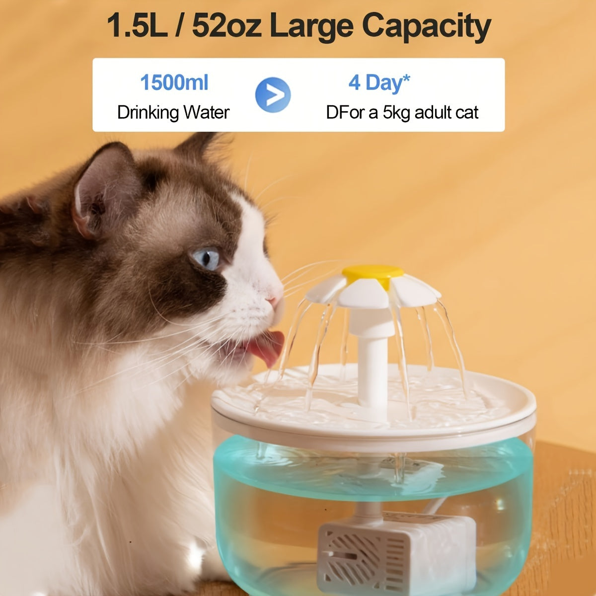 Pet Water Fountain 50oz Quiet USB-Powered BPA-Free - Automatic Drinking Fountain for Cats and Small Animals, Easy to Clean, No Battery Required, Continuous Fresh Filtered Water Dispenser