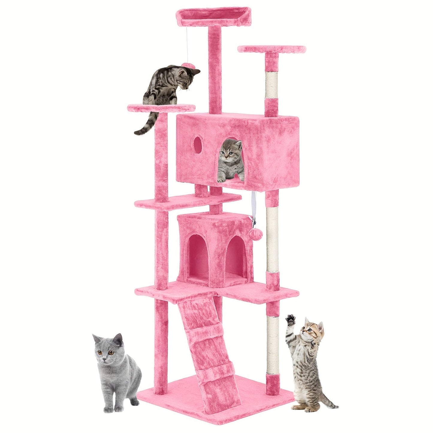 Multi-Level Cat Tree Tower with Scratching Post, Perches & Plush Apartments – Space-Saving Indoor Cat Climbing Frame & Activity Center, Heights 36–80 Inch, 6 Colors