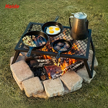 Heavy Duty Bonfire Campfire Grill with Firewood Rack – Outdoor BBQ Grill for Camping, RV, Picnic & Backyard, Includes Storage Bag, Food Clips & Cleaning Cloth, Perfect Men's Gift