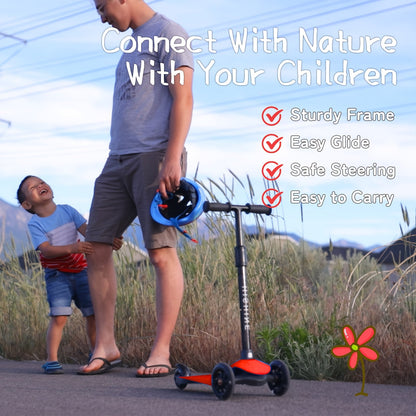 Kids 3-Wheel Scooter with Light Up Wheels – Adjustable Height Lean-to-Steer Toddler Scooter for Ages 2-5, Front Brake & Double Suspension, Pink Blue Black Red
