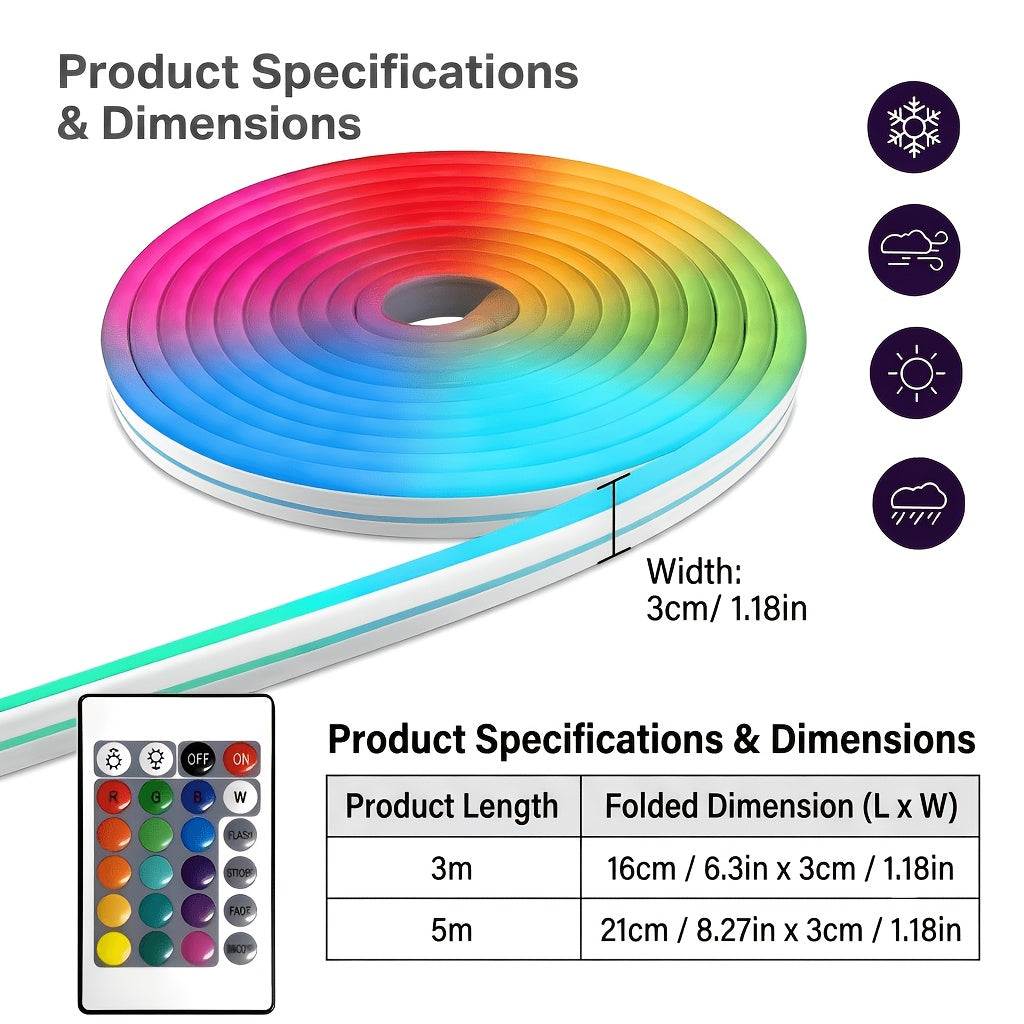 LED Neon Strip Lights with Remote Control – Color Changing RGB Atmosphere Light for Room, TV, Kitchen, Cabinet, Halloween, Christmas & Birthday Party Home Decoration – 3M, Multi-Pack Options