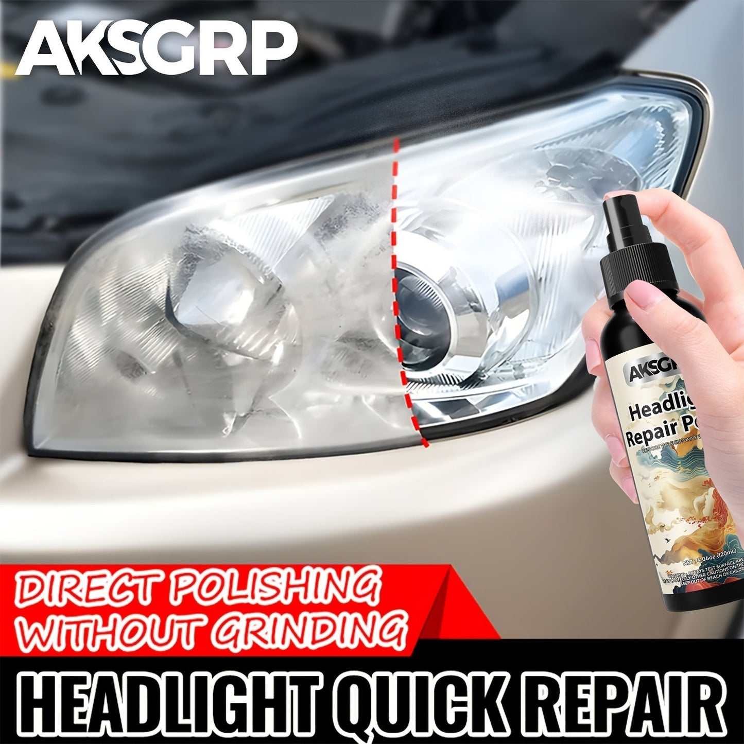 Headlight Restoration Polish Kit – Anti-Yellowing Crystal Clear Formula for Cloudy Headlights, Taillights & Fog Lamps, Multi-Use Auto Light Restorer, 30ml / 50ml / 120ml