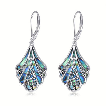 925 Sterling Silver Abalone Shell Dangle Earrings – Hypoallergenic Boho Drop Earrings for Women, Openwork Vintage Design, Iridescent Shell Inlay, Gift for Mother's Day & Valentine's Day