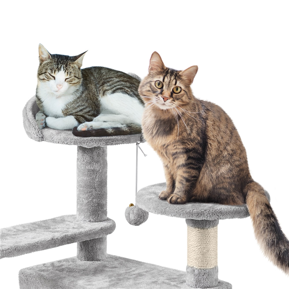 57-Inch Multilevel Cat Tree Tower with 2 Condos – Sisal Scratching Posts, Dangling Ball, Round Platform & Ladder for Indoor Kittens & Small Cats, 6 Colors, Christmas Gift for Cat Lovers