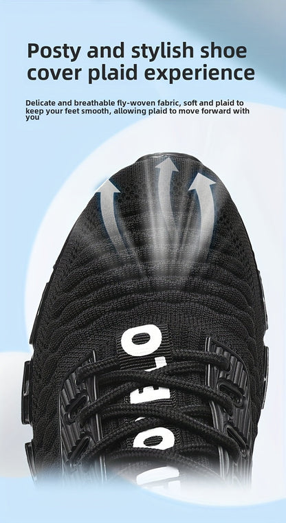 Men's Breathable Running Shoes Lightweight Fish Scale Fabric Upper Durable Outsole Low Top Lace-Up for Running Hiking Walking Casual Sports White Black US 7-13.5