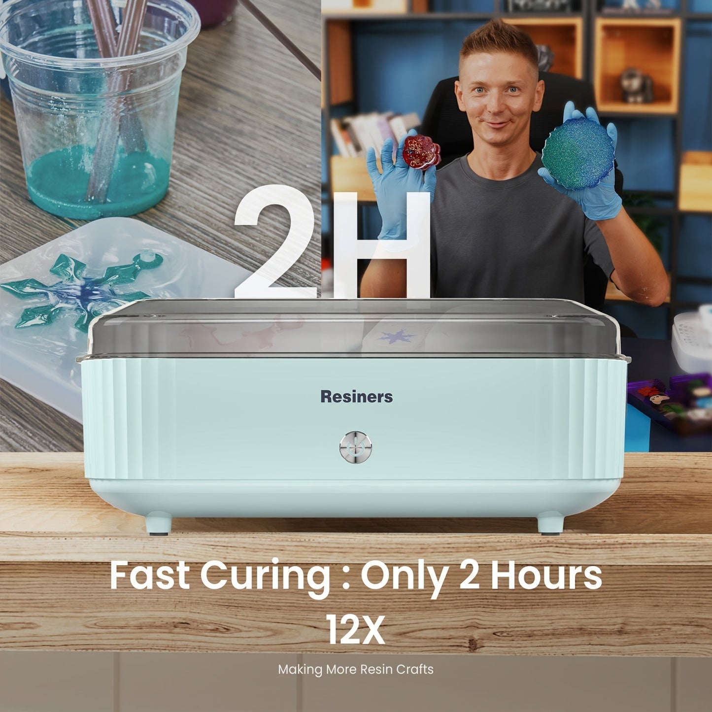 UV Resin Curing Machine with Large Tray & Auto 2-Hour Timer - Air Curing Station for Resin Art, Jewelry Casting & Crafts, Resin Dryer for Beginners & Artists, Mint Green