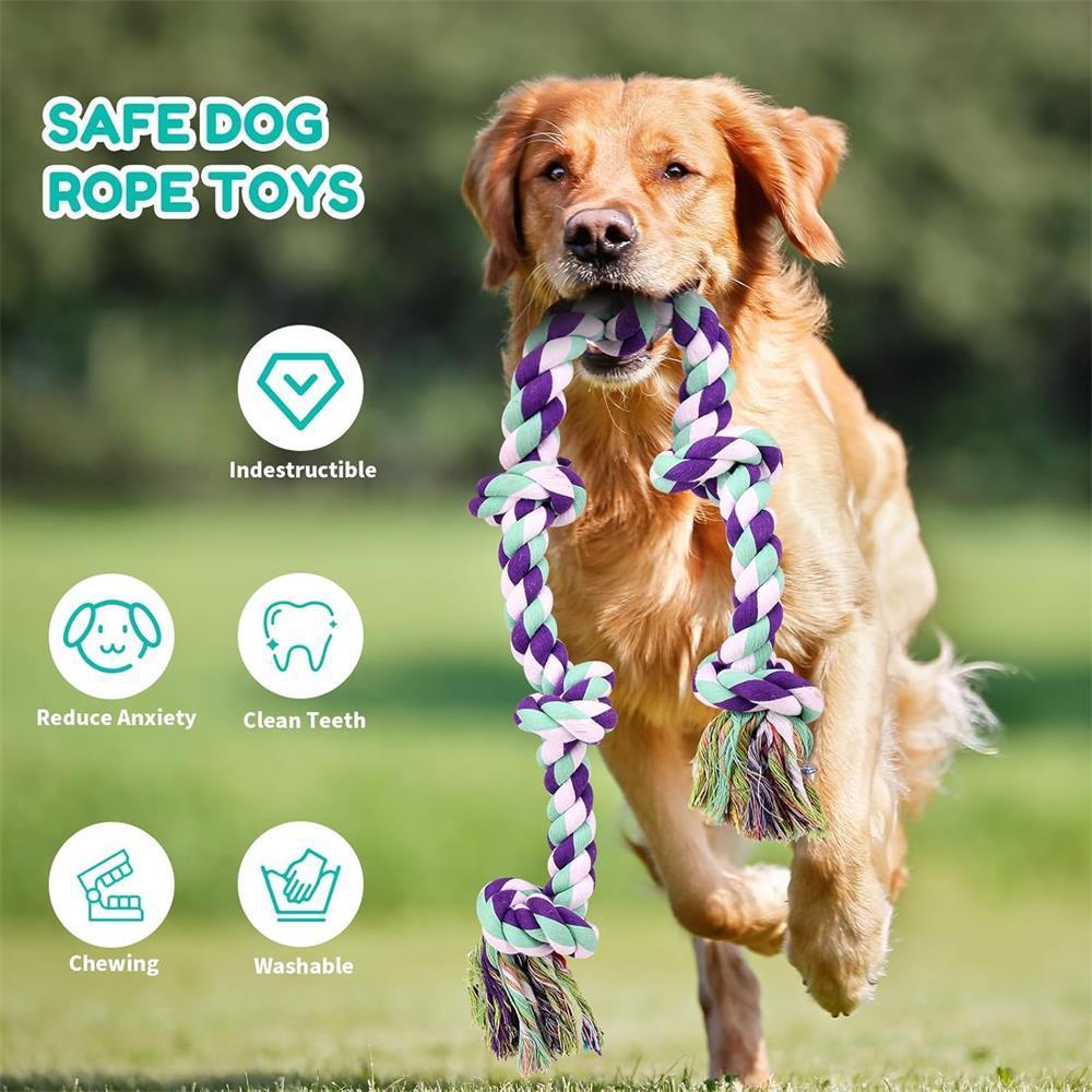 Unbreakable 6-Section Dog Rope Chew Toy – Heavy Duty Tug of War Rope for Medium & Large Dogs Over 80 lbs, Teeth Cleaning Dental Floss Fibers, Non-Toxic Safe Chew Toy for Aggressive Chewers