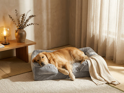 Orthopedic Dog Bed Extra Large Washable – C-Shape Memory Foam Sofa with Removable Cover, Nonskid Bottom & Bolster Support for Large & Giant Dogs, Grey