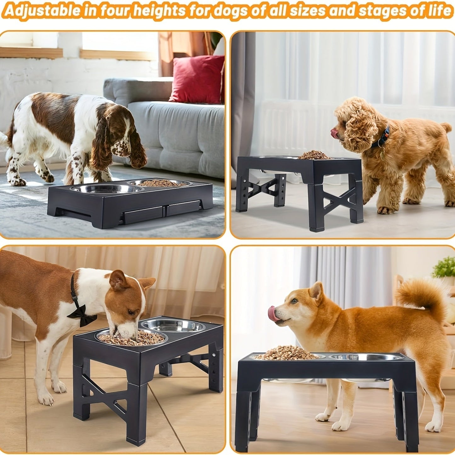 Height Adjustable Dog Bowl Stand with Slow Feeder & Stainless Steel Bowl – 5-Level Foldable Elevated Dog Food Bowl for Medium Large Dogs and Cats, Black & Pink
