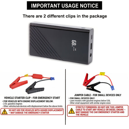 Portable Car Jump Starter Power Pack 1600A–3000A 12V Battery Booster – Compact Emergency Start for Gas & Diesel Engines with USB Charge Ports & LED Flashlight