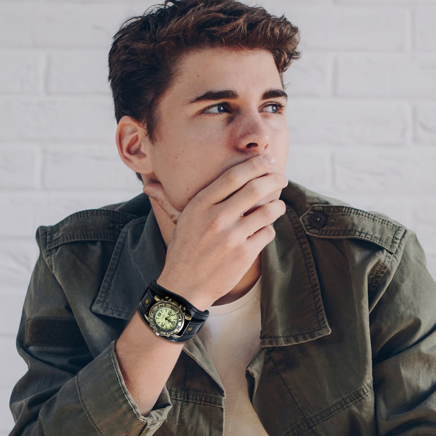 Vintage Steampunk Wide Leather Strap Analog Quartz Watch for Men Women – Unisex Biker Style Round Case, Dark Brown Black Brown, Halloween Christmas Father's Day Gift