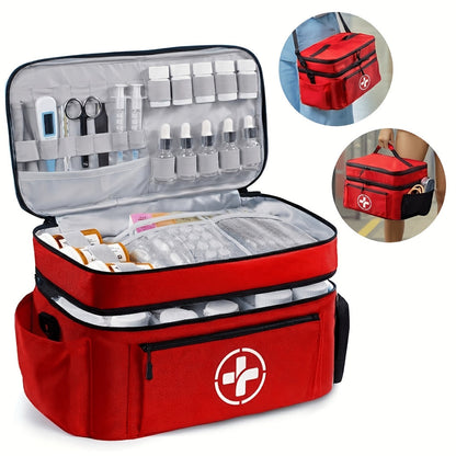 Medicine Storage Bag First Aid Kit Organizer - Household Medicine Organizing Box with Storage Rack Basket, Home & Travel Emergency Kit Bag, Perfect Holiday Gift