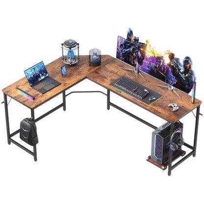 L-Shaped Corner Desk 50 Inch – Gaming & Home Office Computer Desk with CPU Stand, Side Bag & Wooden Desktop, Reversible PC Writing Study Table for Home Office, Dorm & Small Spaces