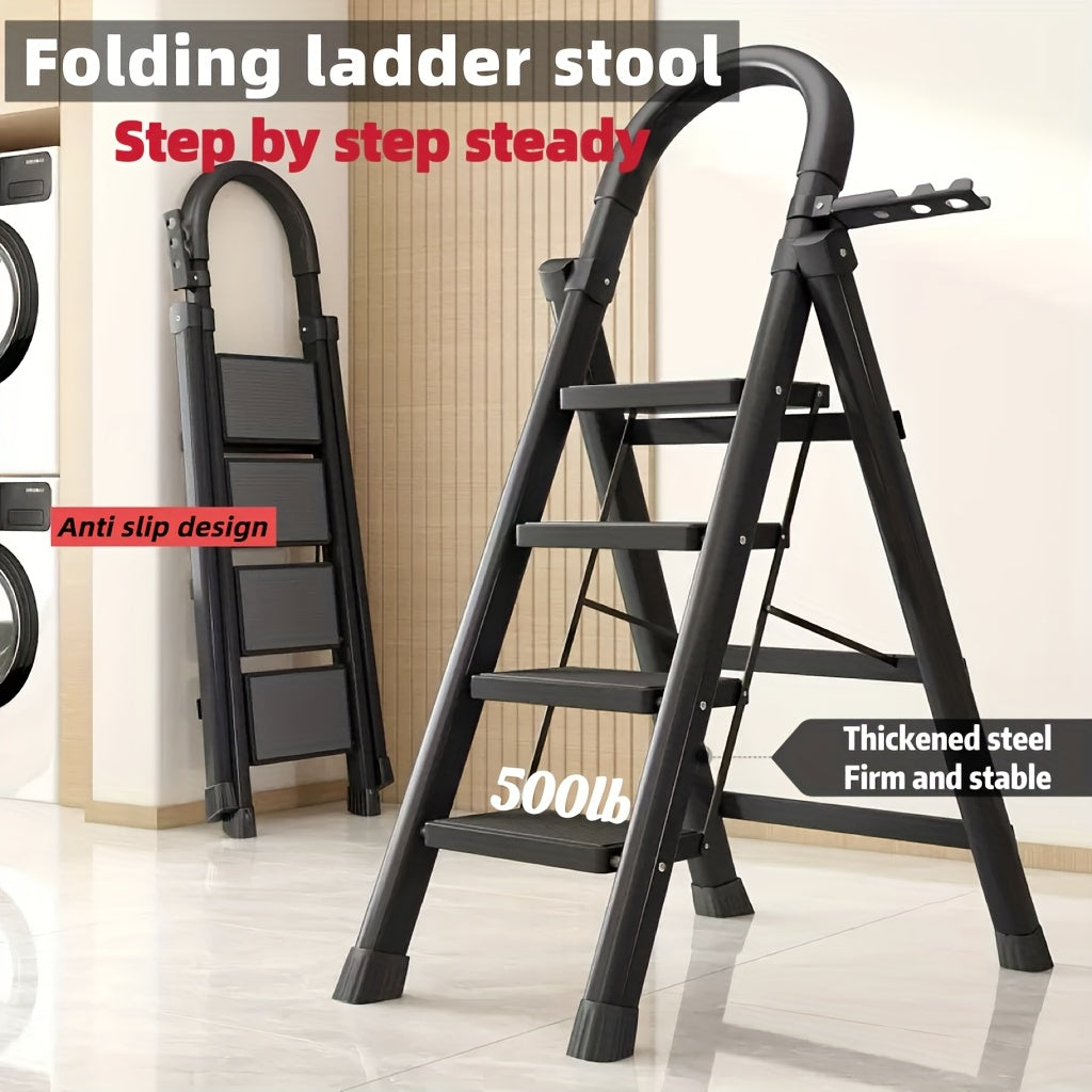 Heavy Duty Folding Step Ladder 500 Lbs Capacity - 2/3/4/5 Step Portable Non-Slip Ladder, Lightweight Durable Plastic, Foldable Step Stool for Home, Kitchen, Office & Industrial Use