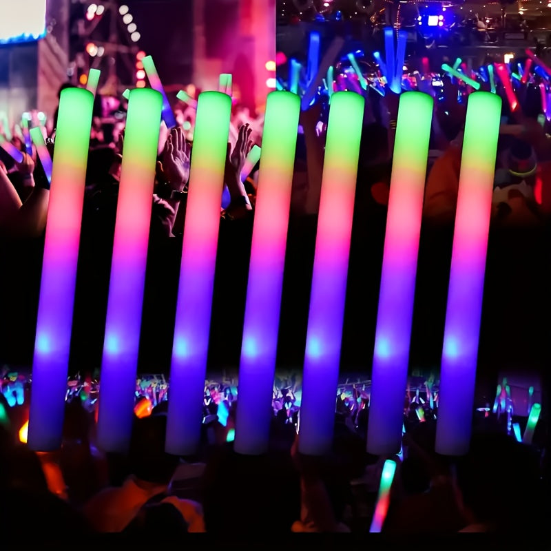 LED Foam Light Sticks Bulk Pack 28 48 or 100 Pieces – 3-Mode Color Changing Flashing Glow Sticks for Parties Weddings Concerts Birthdays Halloween Christmas Camping and Cheering Events
