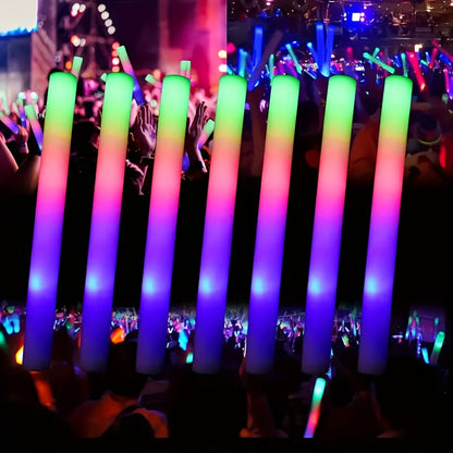 LED Foam Light Sticks Bulk Pack 28 48 or 100 Pieces – 3-Mode Color Changing Flashing Glow Sticks for Parties Weddings Concerts Birthdays Halloween Christmas Camping and Cheering Events