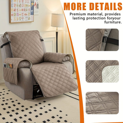 Waterproof Recliner Cover Slipcover with Side Pockets Anti-Slip Straps 4-Layer Quilted Fabric Pet Kid Proof Machine Washable Recliner Chair Protector – 11 Colors