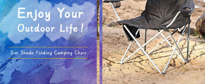 Folding Camping Chair with Tilting Canopy Sunshade – 225LBS Capacity, 22.8" Wide Seat, Mesh Cup Holder & Carry Bag, Portable Beach Lawn Chair for Camping, Hiking & Outdoor Events – 9 Color Options