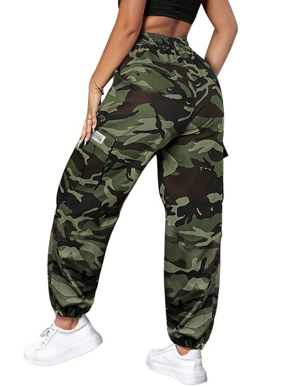 Women's Camo Cargo Pants – Lightweight Breathable Hiking Outdoor Casual Long Pants Multi-Pocket Elastic Waist XS-XXL Camouflage