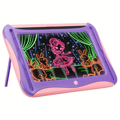 LED Light-Up Drawing Doodle Board for Kids Ages 3-8 – Glow Writing Art Set with 9 Double-Sided Cards & 6 Markers, Educational Learning Travel Toy, Birthday & Christmas Gift for Girls Boys