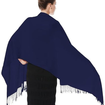 Women's Soft Silky Pashmina Shawl Wrap Scarf – Large 28x78 Inch with Tassel Ends, Solid Color Lightweight Wrap for Weddings, Parties, Hijab & Everyday Wear, Navy & Teal
